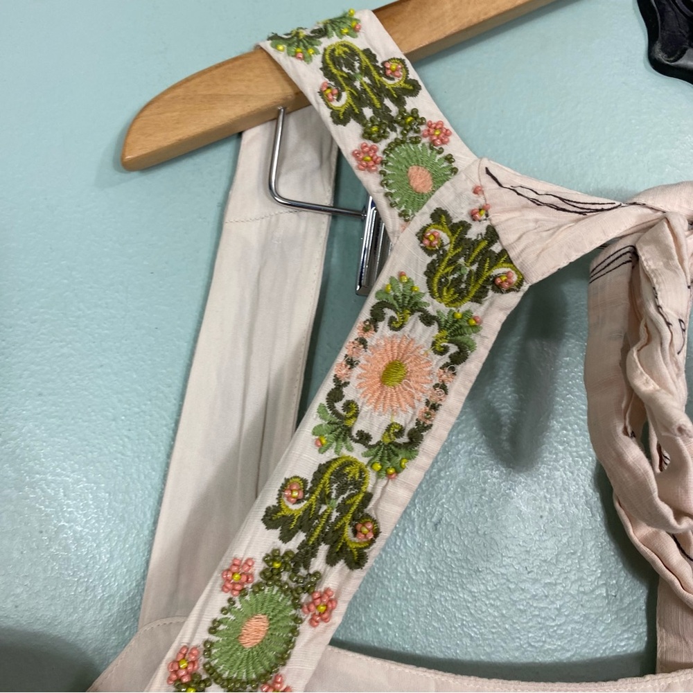 Anthropologie Square Neck Floral Embroidered Beaded Maxi Dress Small Petite - Picture 10 of 16
